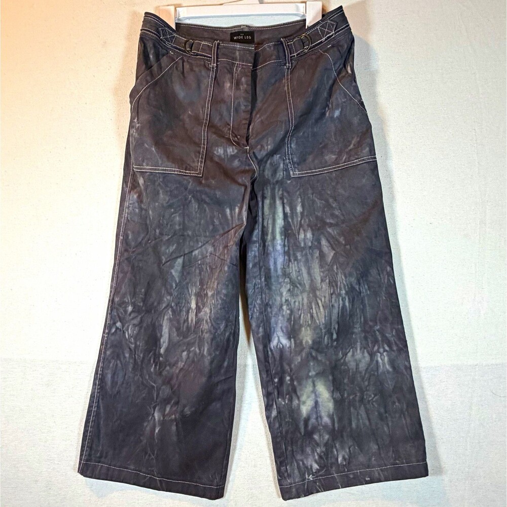 White House Black Market Wide Leg Tie-Dye Gray Pants Size 8 modern utility inspo